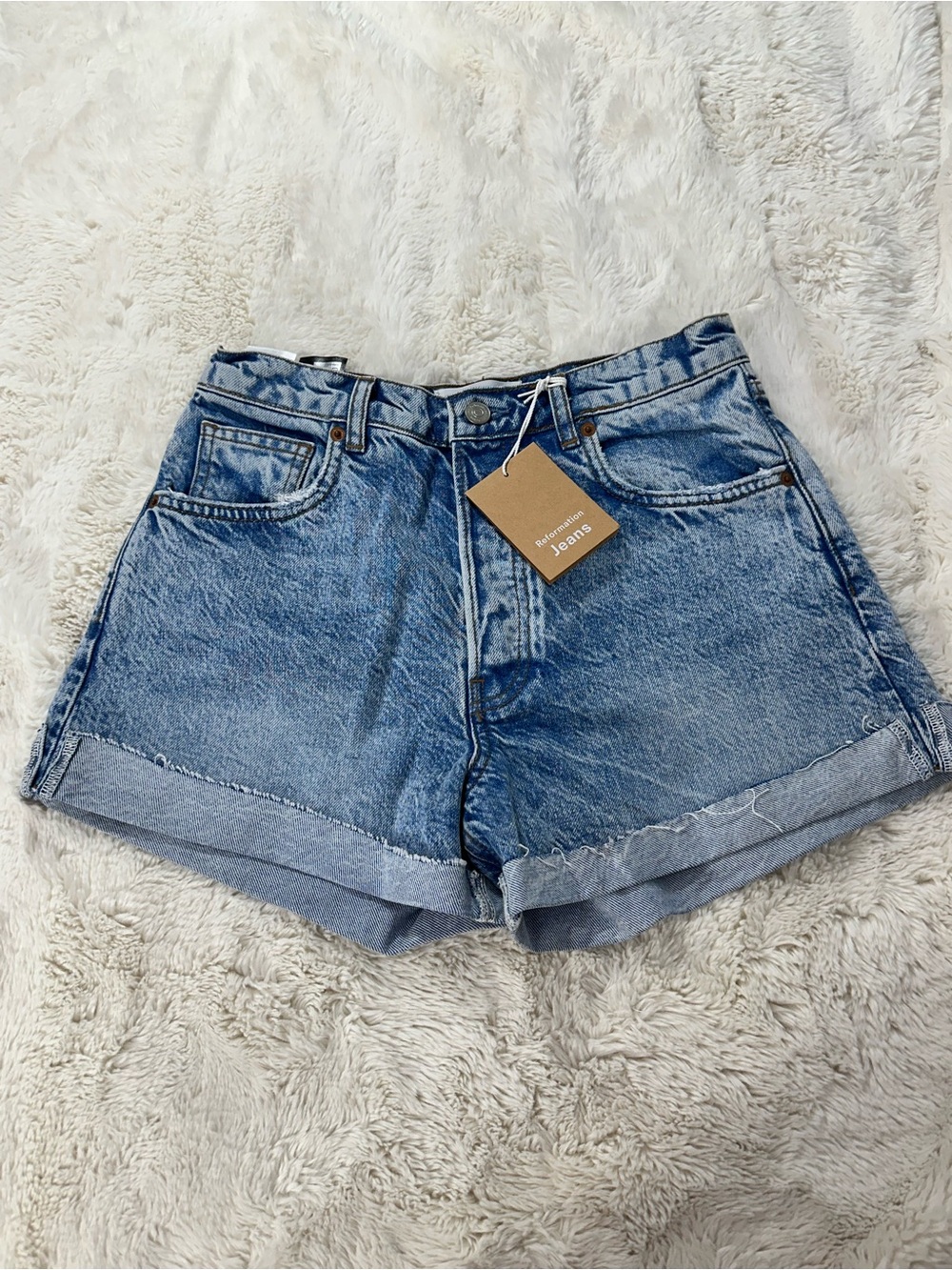 Reformation Charlie Cuffed High Rise Jean Shorts Tangier NWT Size 27 Denim